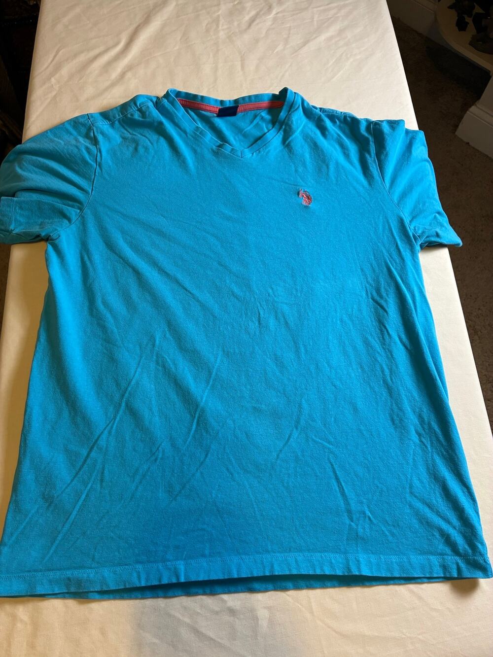 U.S. Polo Assn Mens V Neck T Shirt Blue Short Sleeve Pony Logo Size Medium